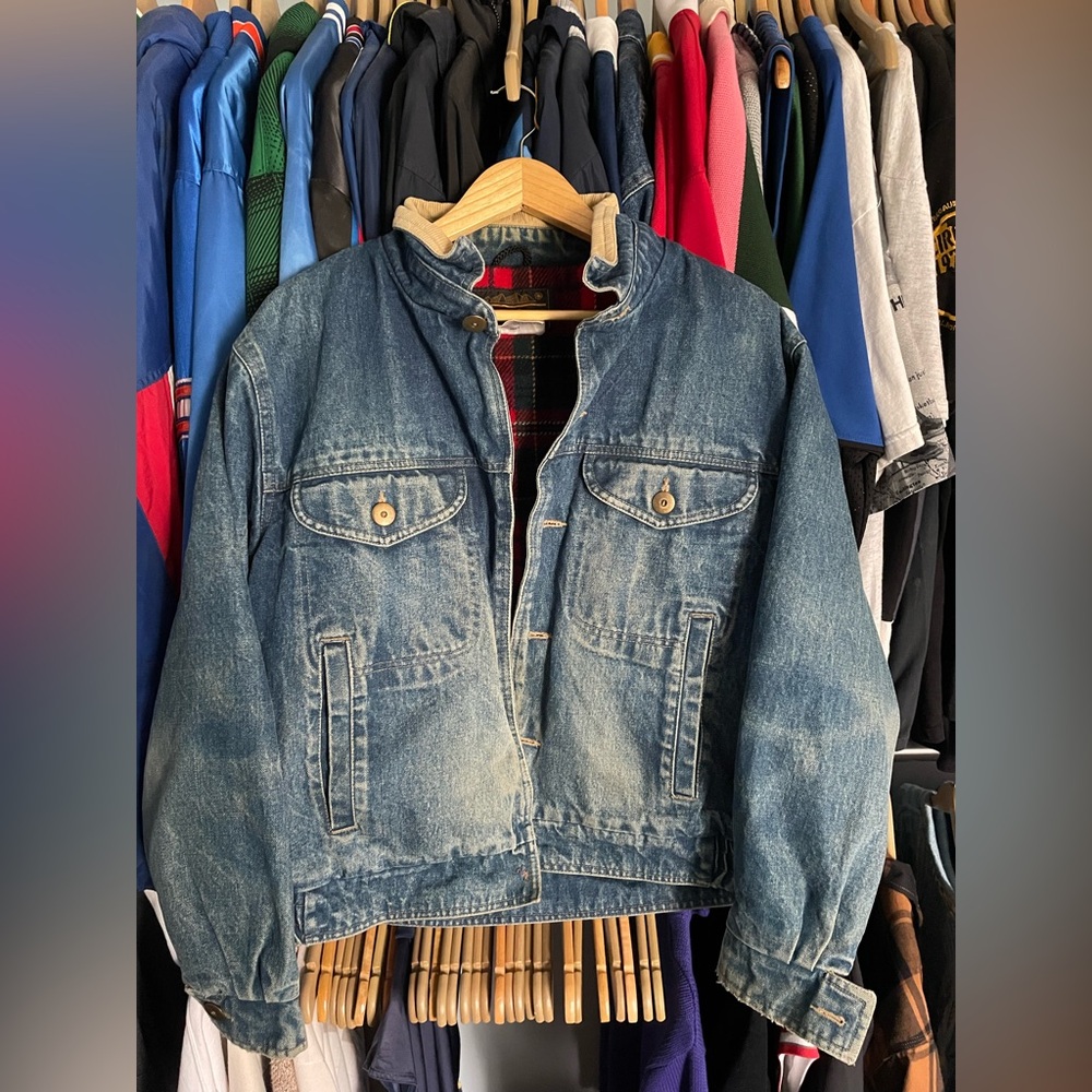 80s Eddie Bauer vintage denim jacket with fleece lining